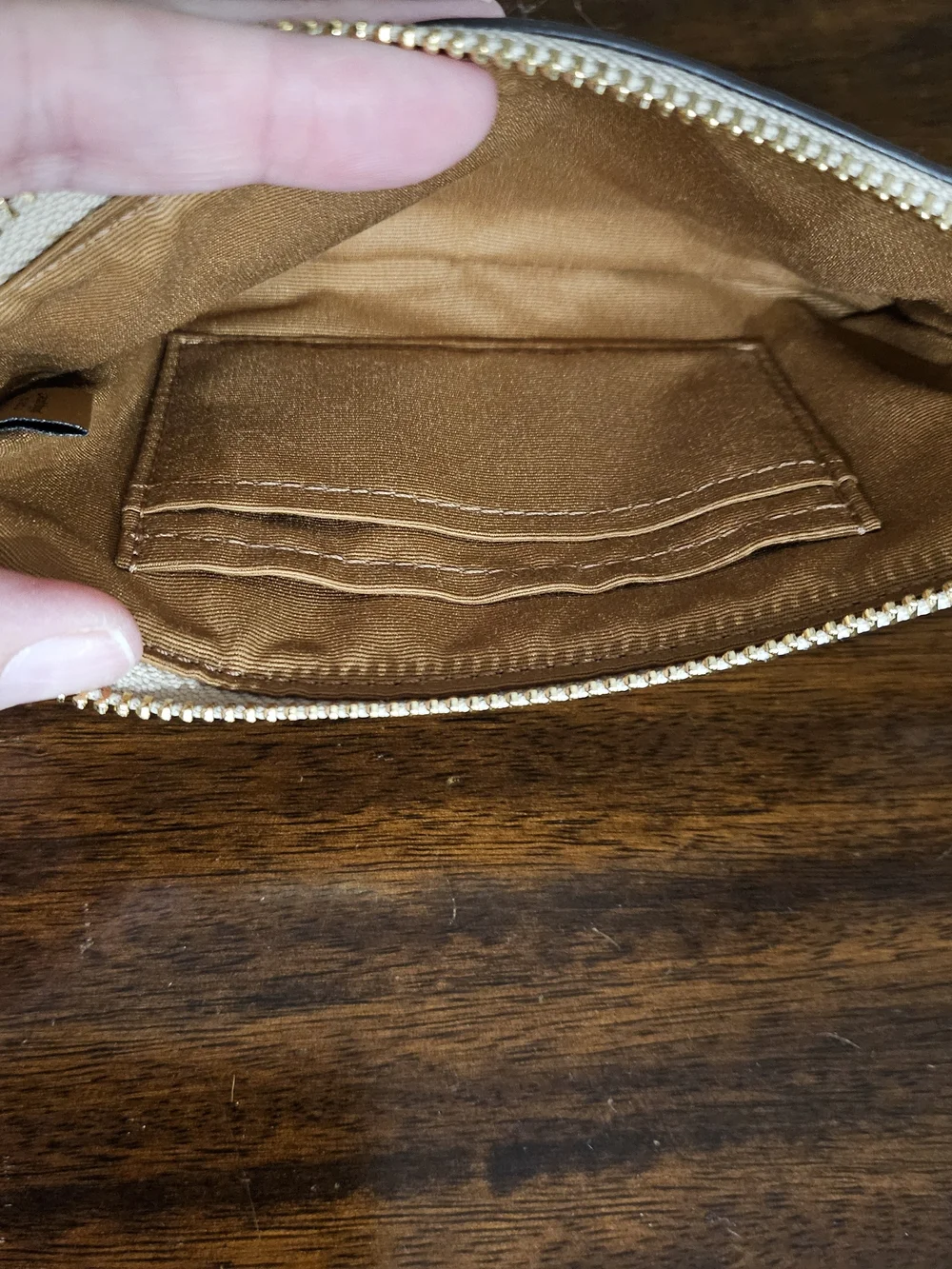 Coach Beige Signature Wristlet with Pink & Green Watermelon Motif